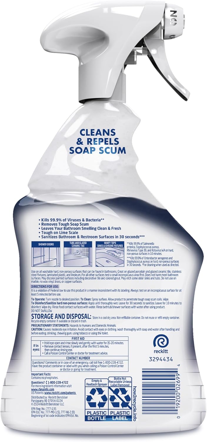 Lysol Power Foaming Bathroom Cleaner, Multipurpose Cleaner For Showers, Bathtubs, Sinks, Disinfectant Spray Kills 99.9% Of Germs, Zero Bleach Cleaning Spray, 32 Oz.