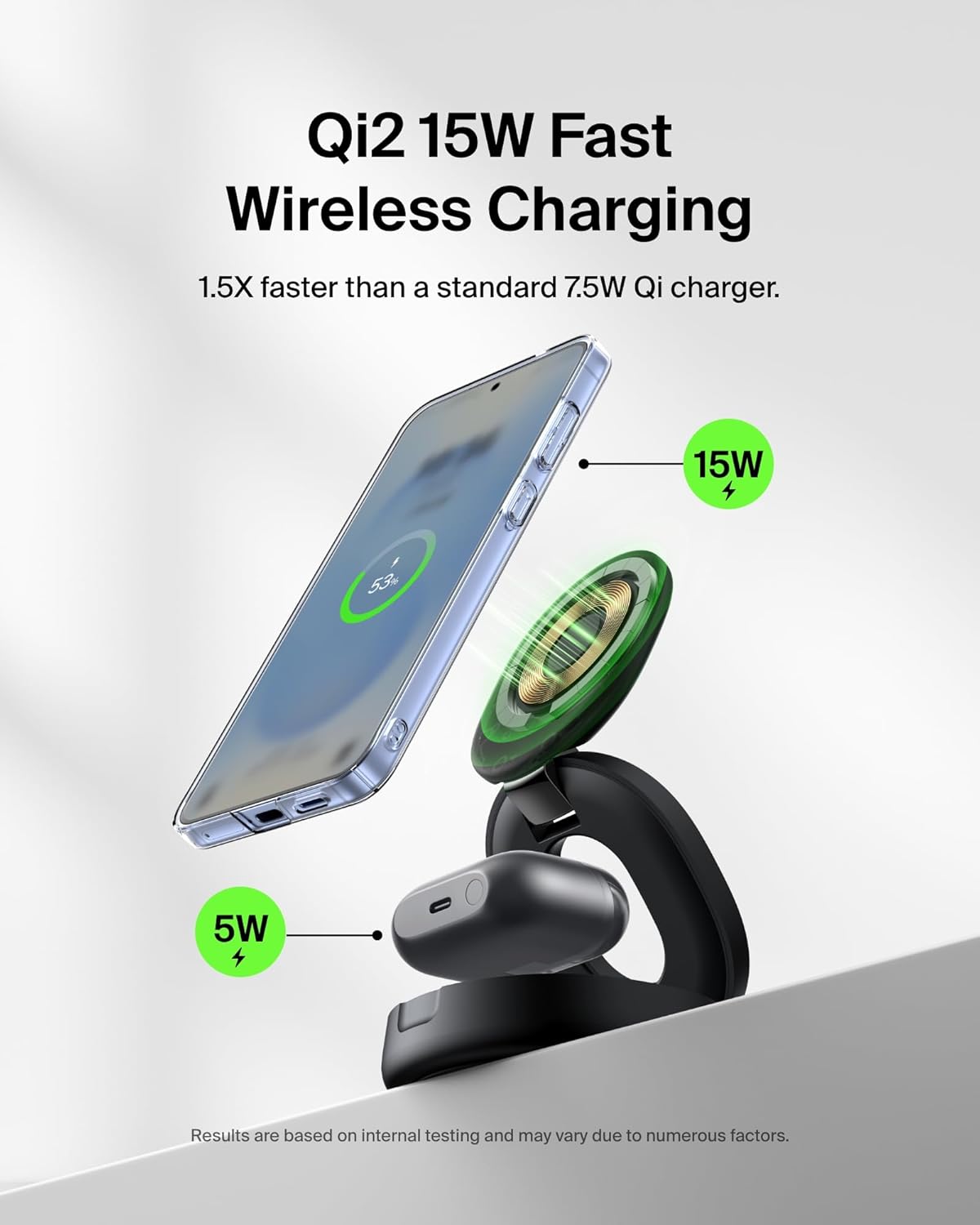 Belkin MagSafe Charger Compatible, 2-in-1 Qi2 Wireless Charging Station 15W, Convertible Charger for iPhone 17, Apple Watch, AirPods, Pixel 10, Portable Phone Stand for Travel w/ 30W Adapter - Black