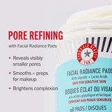 First Aid Beauty - Facial Radiance Pads with Glycolic & Lactic Acids, Daily Exfoliating Pads with AHA, Visibly Smaller Pores, Help Tone & Brighten Skin, One-Step Makeup Prep, Compostable, 28