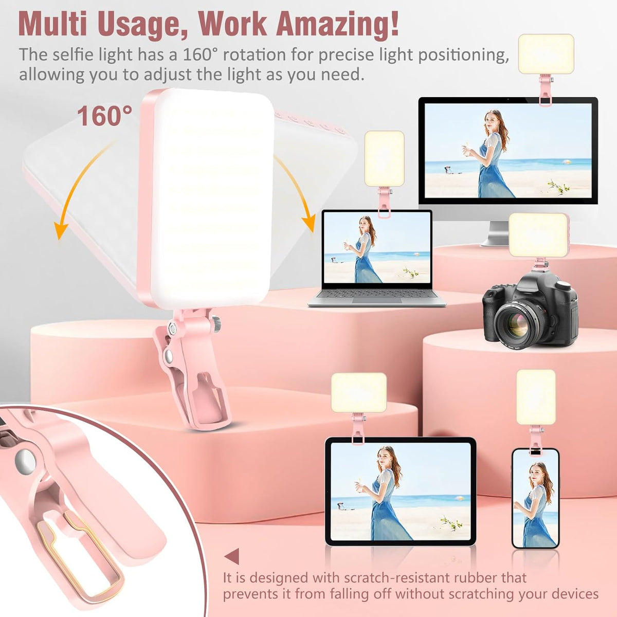 ALTSON 60 LED Portable Selfie Light Video Conference Lighting with Clip & Camera Tripod Adapter Rechargeable 2200mAh CRI 97+, 9 Light Modes for Phone iPhone Webcam Laptop Photo Makeup