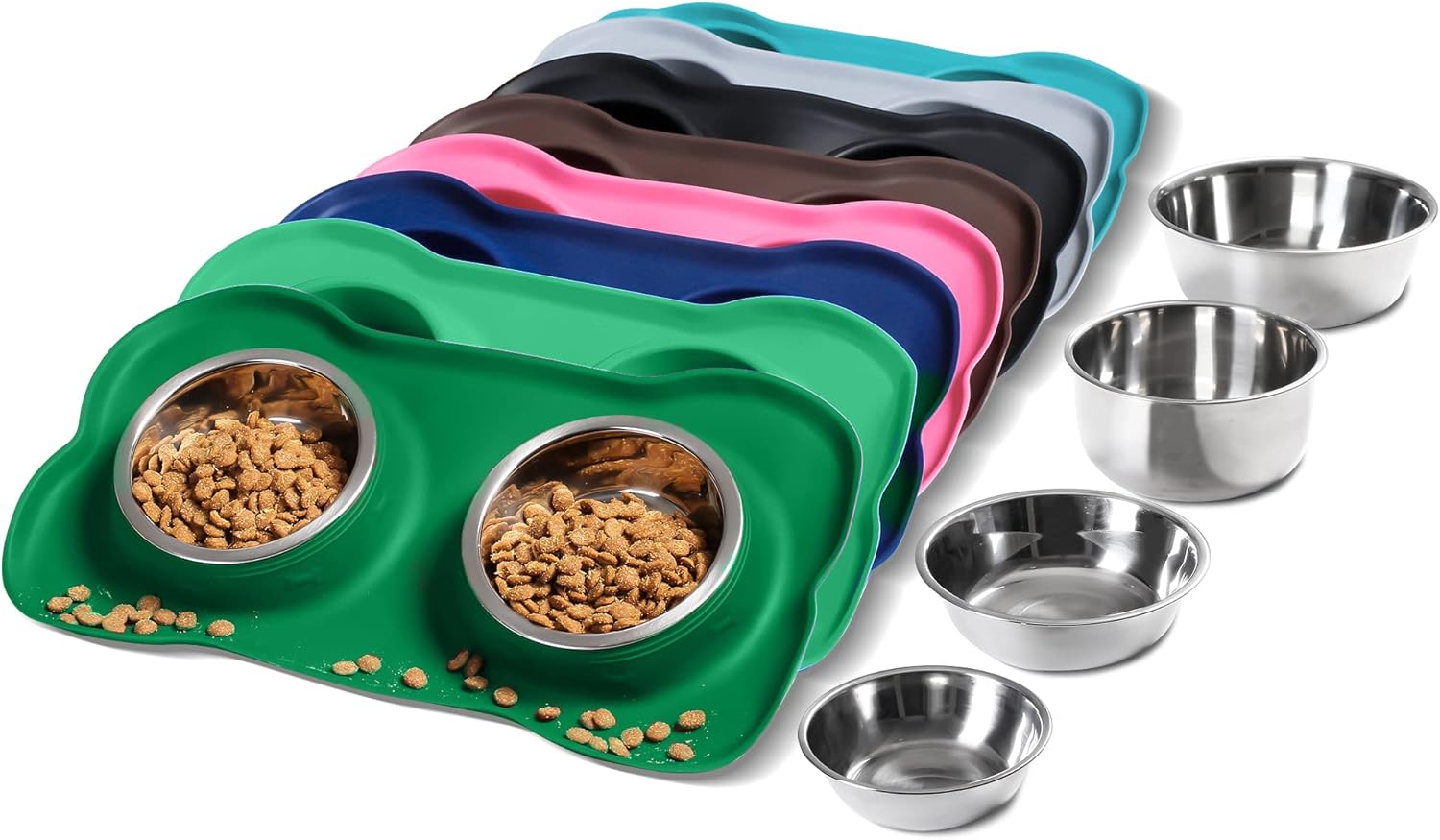 hubulk pet dog bowls 2 stainless steel no spill non skid silicone mat pet food scoop water feeder for small medium large dogs cats