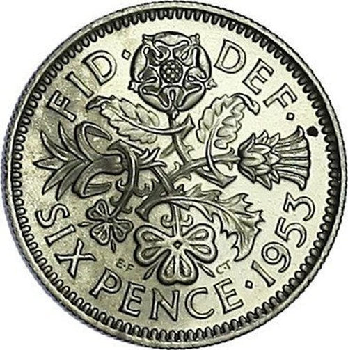 1954-1970 British Sixpence Coin Issued Under Queen Elizabeth II. "Six Pence In Her Shoe" Wedding Tradition Coin. Sixpence Graded By Seller Circulated/Worn Condition