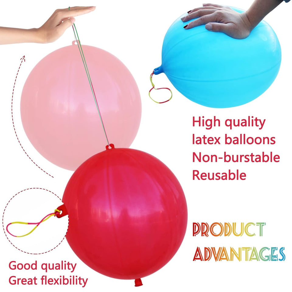 LEEZZIZZ 30Pcs PLnch Balloons, Thickened Neon PLnching Balloon Heavy Duty Party Favors for Kids with Rubber Band Handle, Bouncy Balls for Birthday Weddings Goodie Bag Stuffer Supply