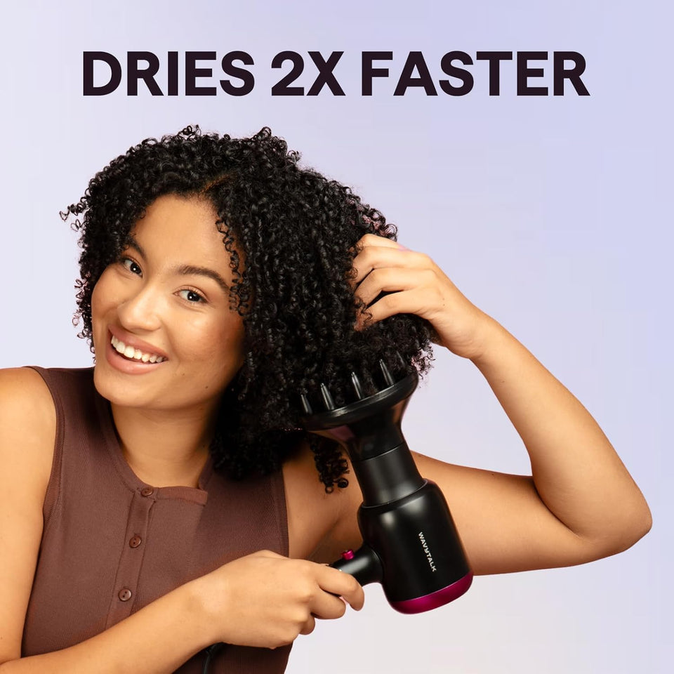 Wavytalk Hair Dryer with Diffuser, Blown Away Ionic Hair Dryer for Curly Hair with Comb, 1875W Fast Drying Blow Dryer with Ceramic Technology, 3 Attachments for All Hair Types, Light and Quiet, Black