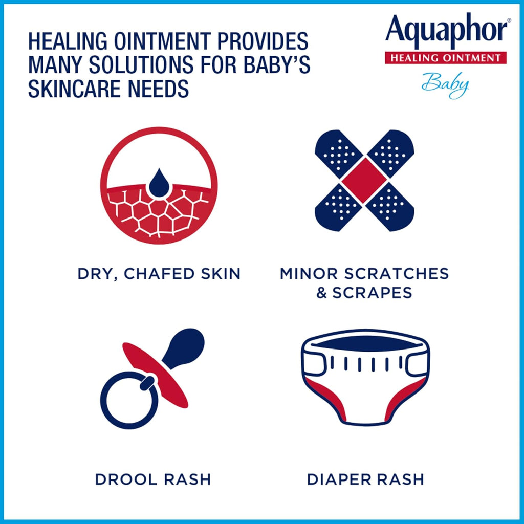 Aquaphor Baby Healing Ointment Advanced Therapy Skin Protectant for Chapped or Dry Skin, Drool Rash and Diaper Rash Ointment, Hypoallergenic Baby Essentials, Travel Size, 0.35 Oz Tube, Pack of 2