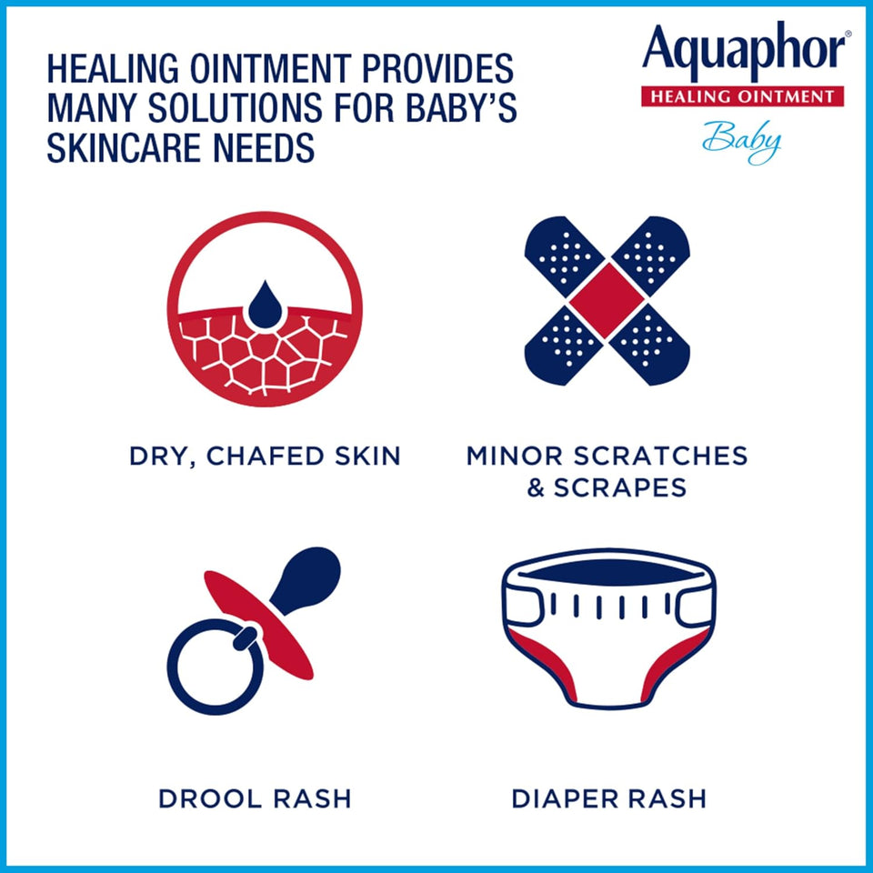 Aquaphor Baby Healing Ointment Advanced Therapy Skin Protectant for Chapped or Dry Skin, Drool Rash and Diaper Rash Ointment, Hypoallergenic Baby Essentials, Travel Size, 0.35 Oz Tube, Pack of 2