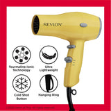 REVLON Compact Hair Dryer | 1875W Lightweight Design, Perfect for Travel, (Yellow), Plastic