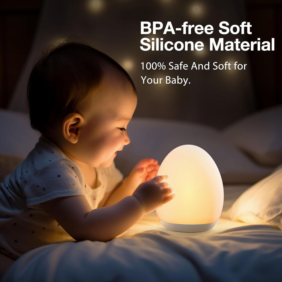 JolyWell Night Light for Kids, Baby Night Light with 7 Colors Changing Mode & Stepless Dimming, Nursery Night Light BPA Free,Rechargeable Egg Night Light for Breastfeeding 1h Timer & Touch Control