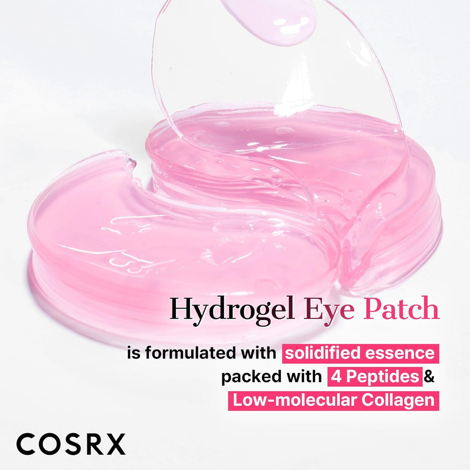 COSRX Pink Peptides Collagen Hydrogel Eye Patch for PLffy Eyes, Dark Circles & Fine Lines, Cooling Under Eye Patches (60), Korean Skin Care
