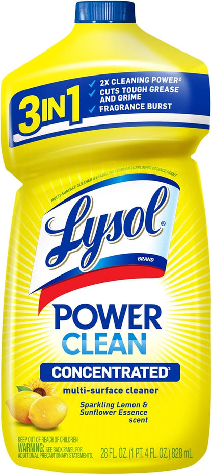 Lysol Power Clean Multi-Surface Cleaner, 2x Concentrated Pour, Sparkling Lemon & Sunflower Essence scent, 28 Fl Oz (Packaging May Vary)
