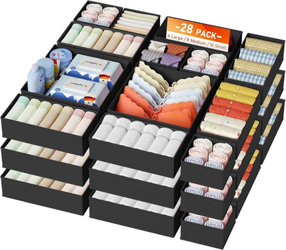 DIMJ Drawer Organizer Clothes, 12 Pack Dresser Organizer, Foldable Closet Organizers and Storage, Fabric Dresser Bins, Drawer Dividers for Nursery, Baby Clothes, Underwears, Sock (Beige)