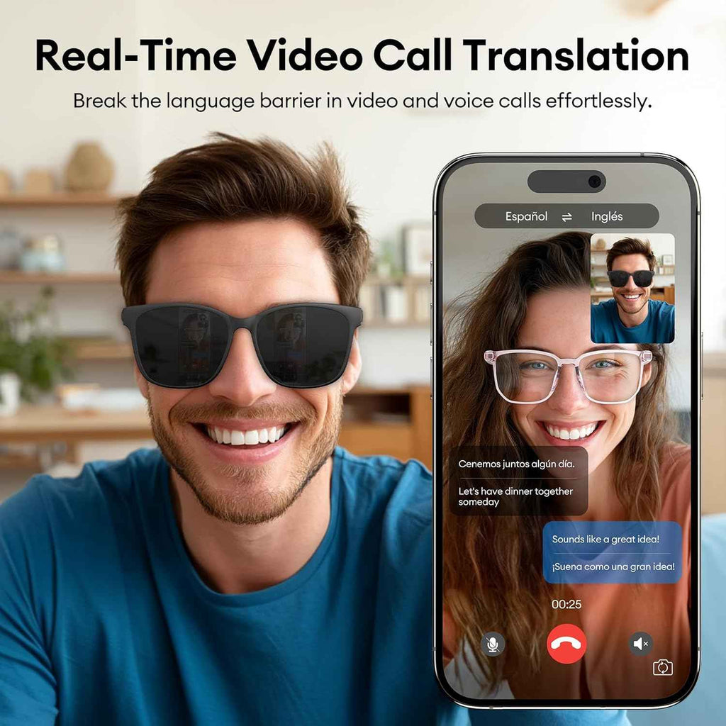 AI Smart Glasses HY-C8 White with Bluetooth 5.4 Translation and Blue Light Filtering for Men and Women