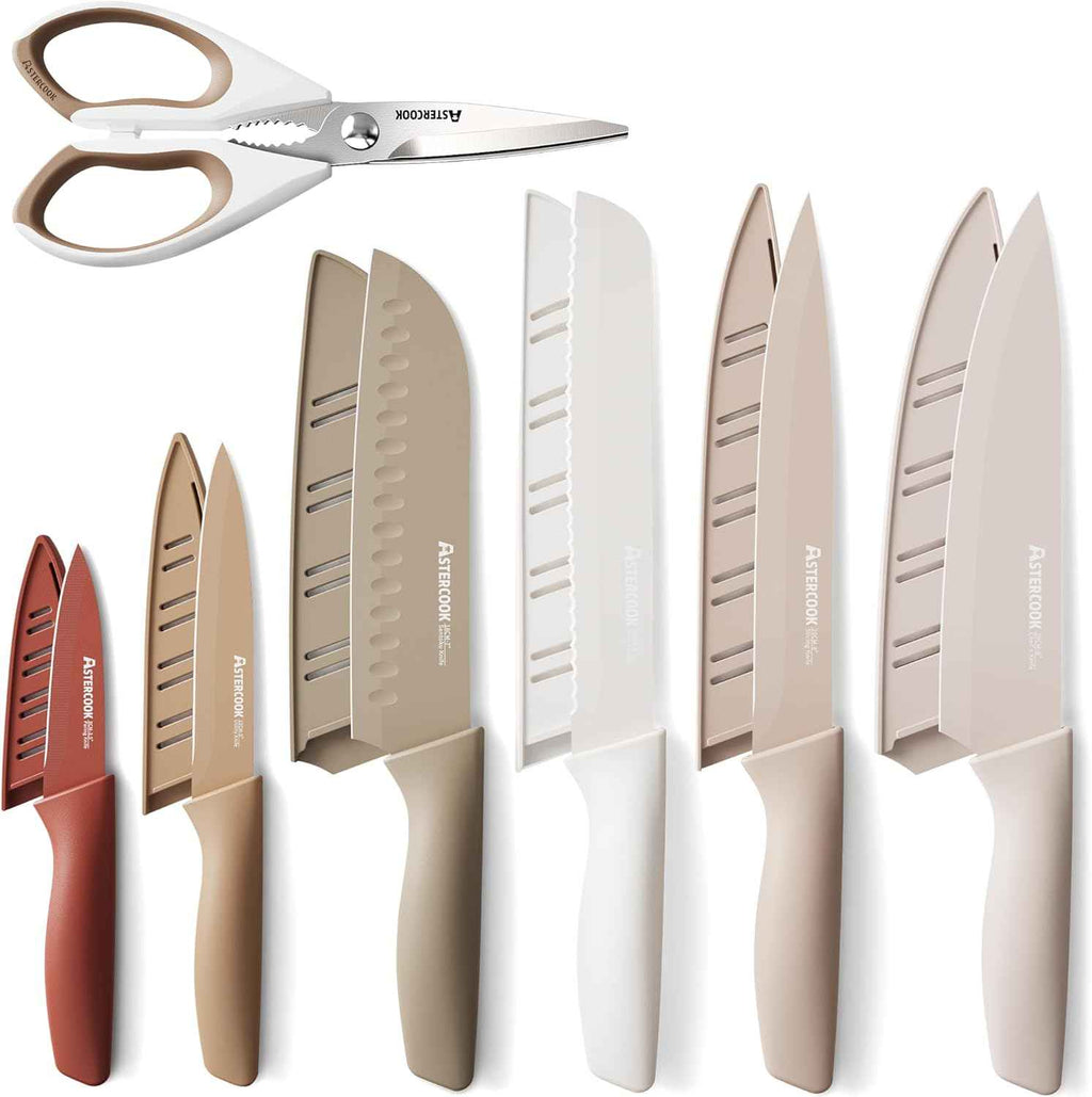 Astercook 13-Piece Kitchen Knife Set, Healthy Anti-Rust Coating, Dishwasher Safe, Stainless Steel
