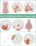 Silicone Baby Bottle Brush Set with Push-Press Foam Dispenser – Portable 3-Piece Cleaning Kit for Breast Pumps, Nipples, and Straws in Pink