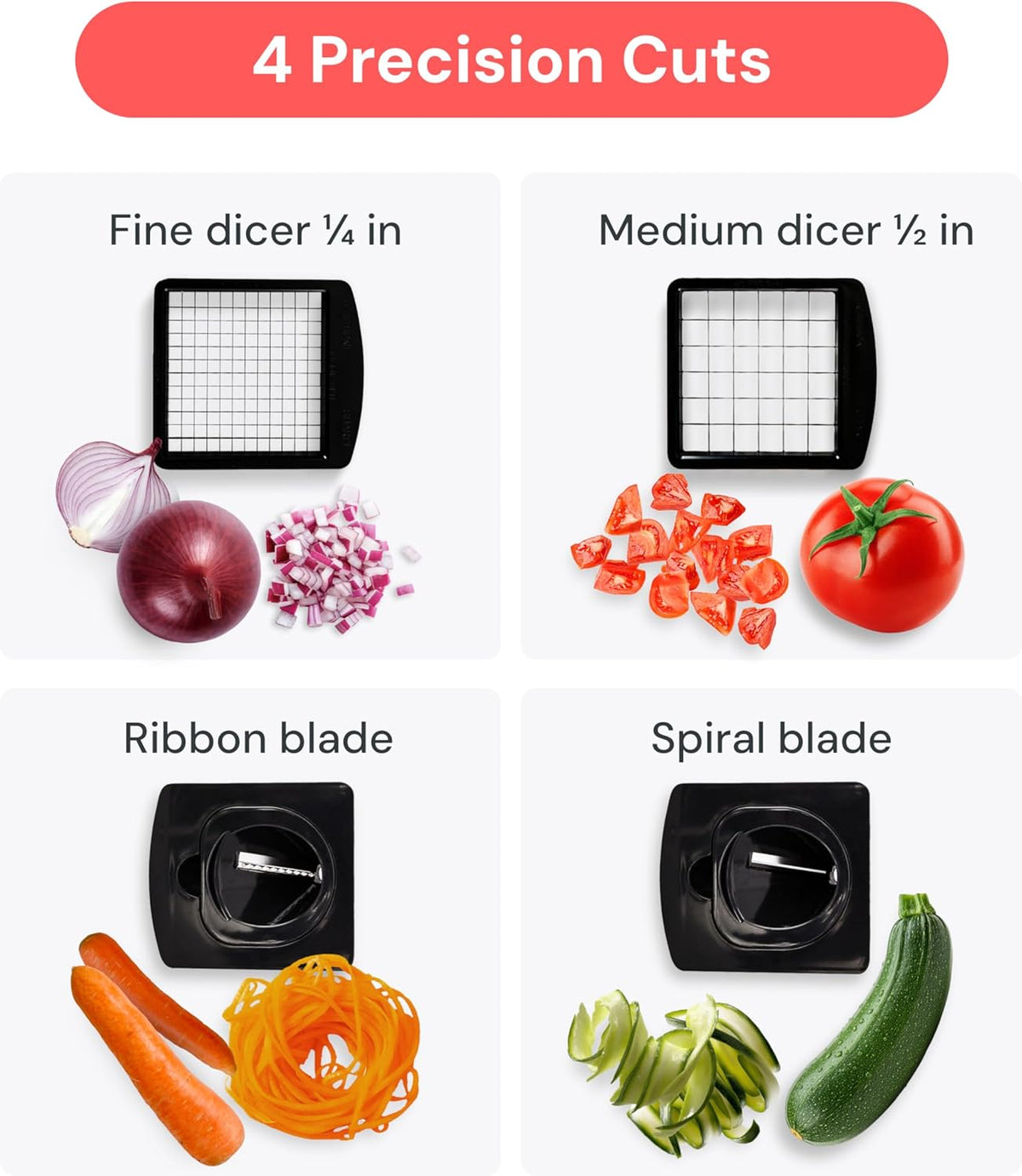 Fullstar The Original Pro Chopper - Vegetable Chopper and Spiralizer, Food Chopper with Container, Fruit Slicer, Kitchen Gadgets & Gifts, Home Essentials (4 in 1, White)