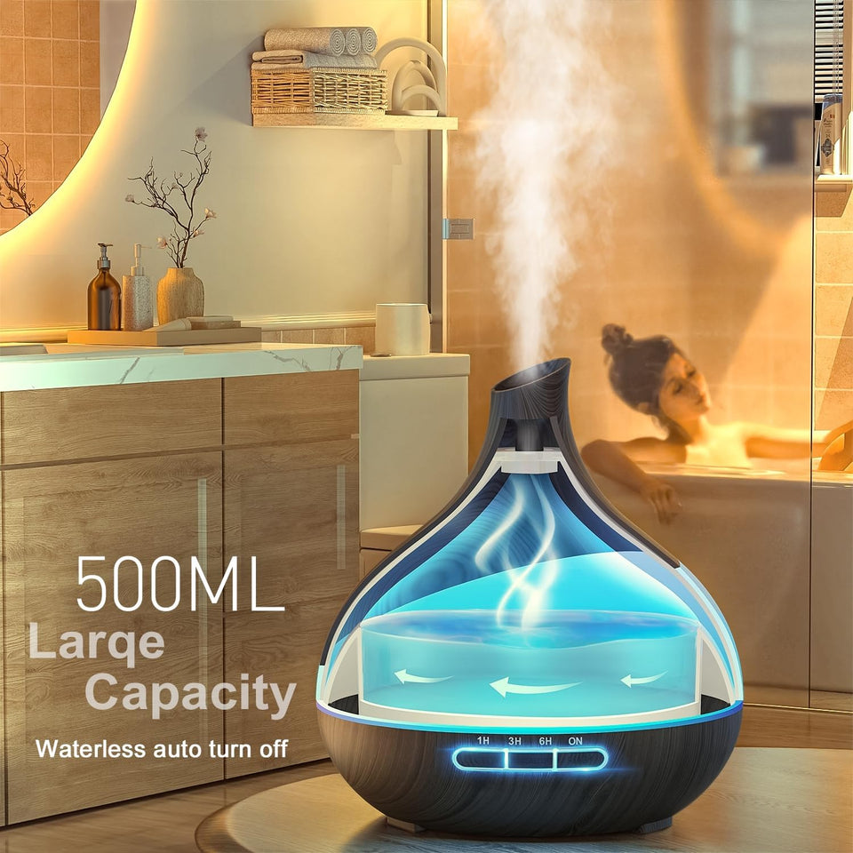 500ML Essential Oil Diffuser: Aroma Diffuser with Remote Control for Hotel Spa Yoga Room - Humidifiers for Bedroom with 14 Colors LED Night Light for Kids/Women Home Relaxation