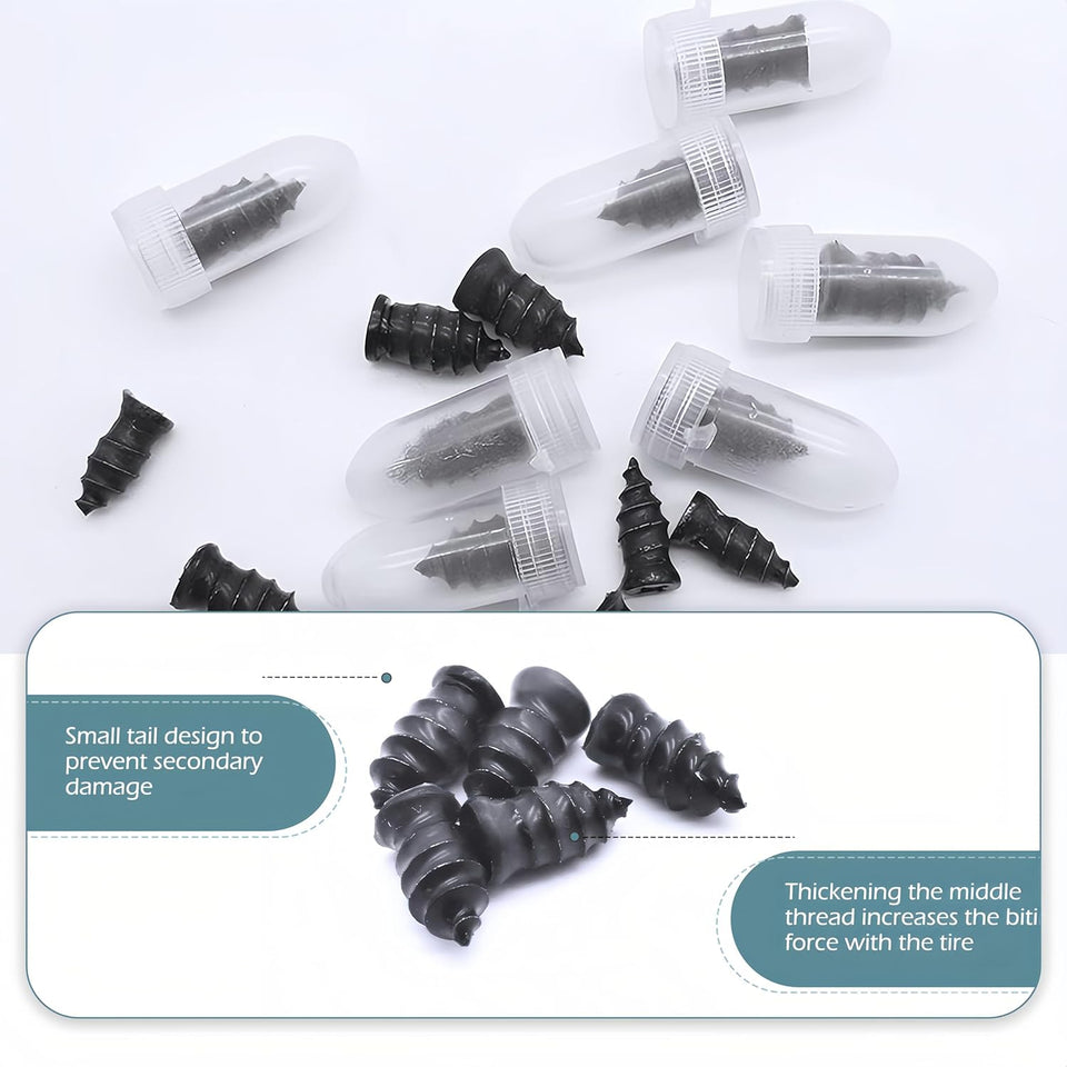 60 PCS Tire Repair Rubber Nail, Vacuum Tire Repair Kits Spiral Rubber Screws, Fast Self-Service Tool for Car, Truck, Motorcycle, Tractor Tire PLncture Repair (Black)