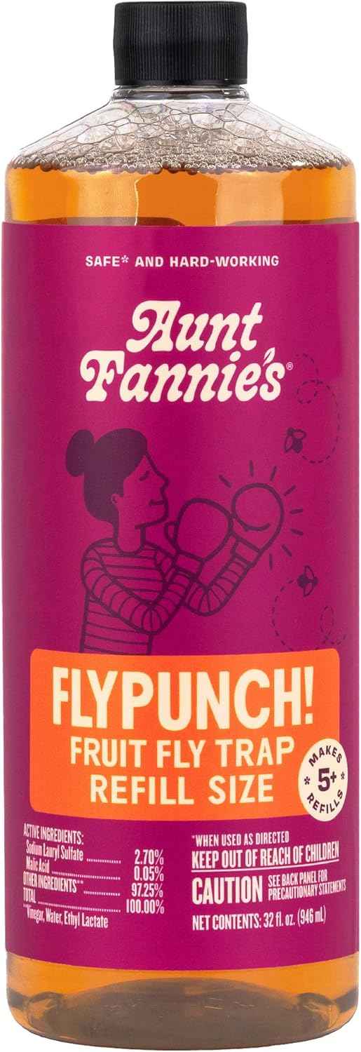 Aunt Fannie's FlyPunch Fruit Fly Trap for Indoor and Kitchen Use, Ready to Use, Made with Plant Based Ingredients, Safe Near Food, Each Bottle Lasts Up to 30 Days, Pack of 2