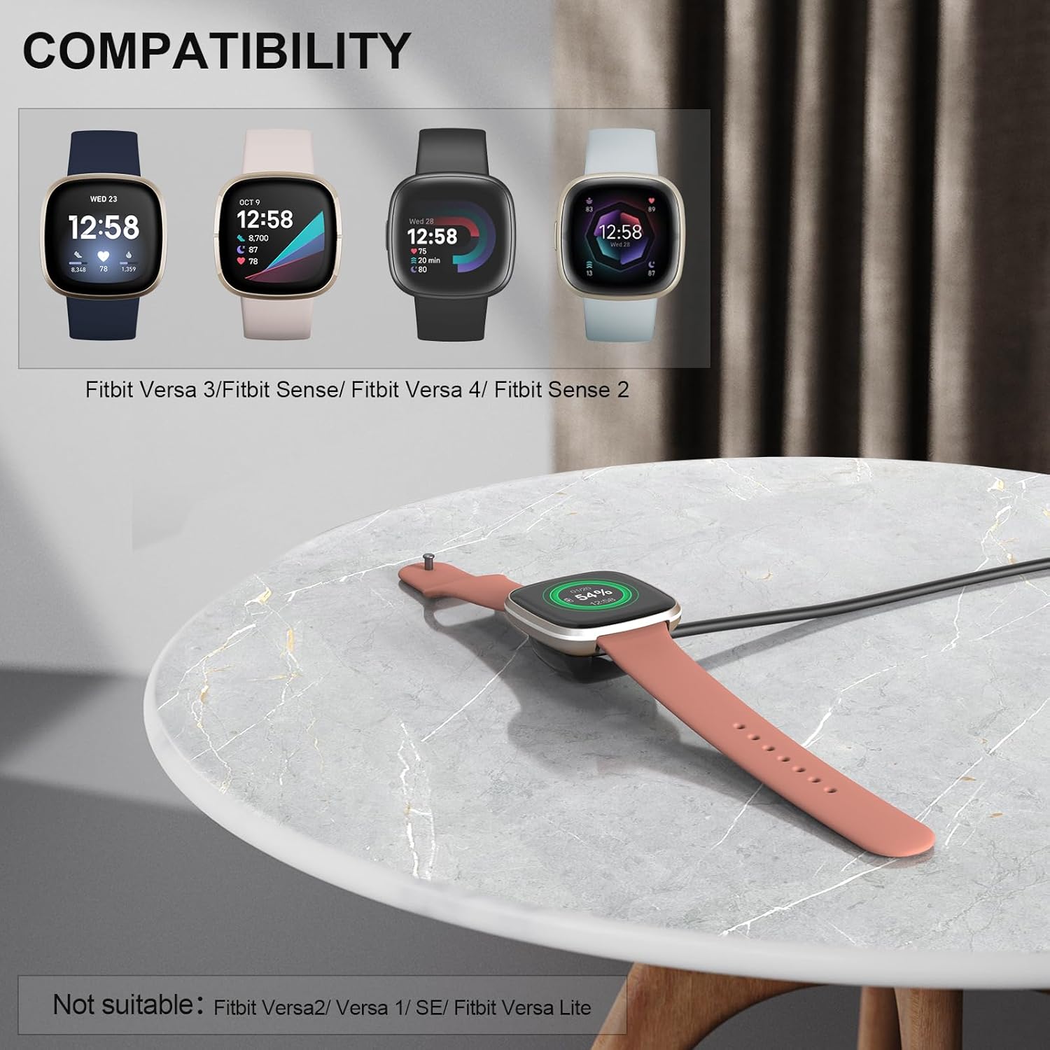 Compatible with Fitbit Sense/Versa 3 2 Pack Replacement USB Charging Cable Dock Stand for Sense/Versa 3 Accessories