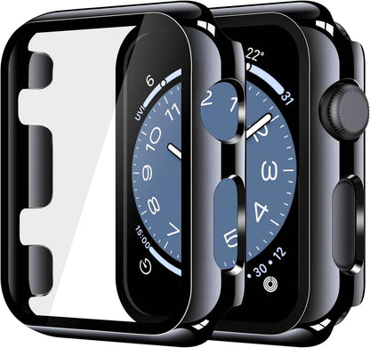 Misxi 2 Pack Tempered Glass Case Compatible for Apple Watch Series 11 (2025) Series 10 46mm, Screen Protector Cover for iWatch, Black