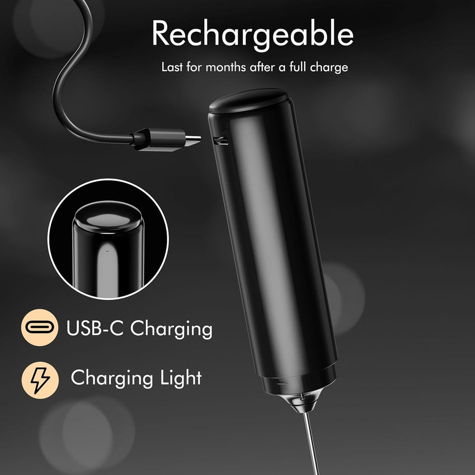 Rechargeable Milk Frother Handheld, 2-IN-1 Dual Spring Whisk Electric Frother Wand for CapPLccino Latte Macchiato, Portable Drink Mixer for Coffee, Matcha, Hot Chocolate