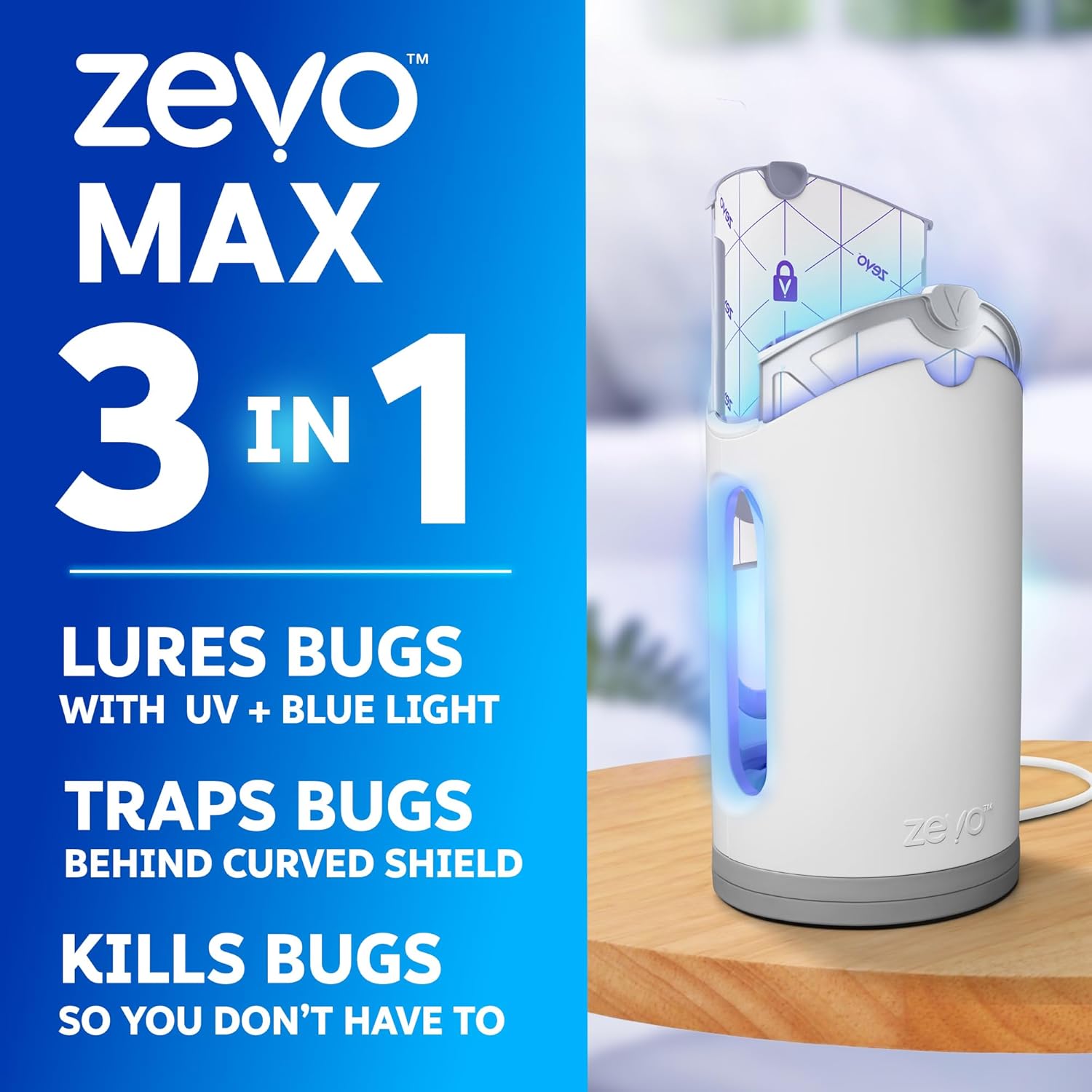 Zevo MAX Bug Catcher & Fly Trap for Indoors - Flying Insect Trap for Gnats, House & Fruit Flies - Use in Any Room - No-Mess Disposal (1 Plug in Base & 2 Cartridges)
