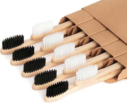 Bamboo Toothbrushes Biodegradable Toothbrush 10 Pack - Eco-Friendly, Natural Wooden Tooth Brush, BPA Free Travel Size Organic Soft Bristle Toothbrush, Soft Toothbrushes for Adults