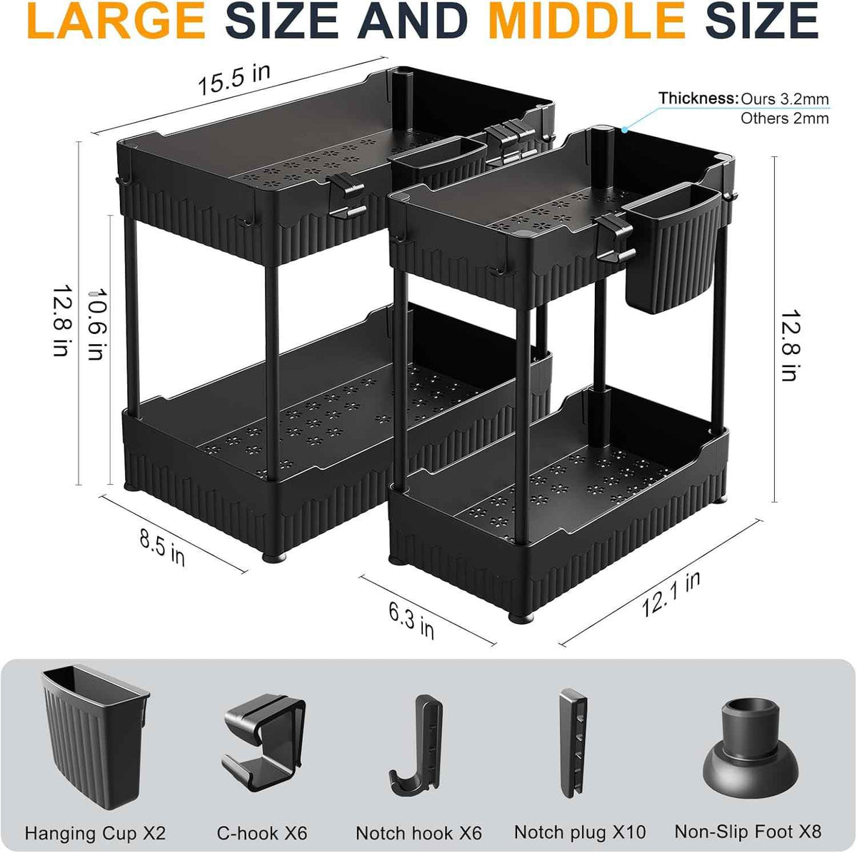 2-Pack Under Sink Organizer: Multipurpose Storage Shelf for Kitchen and Bathroom