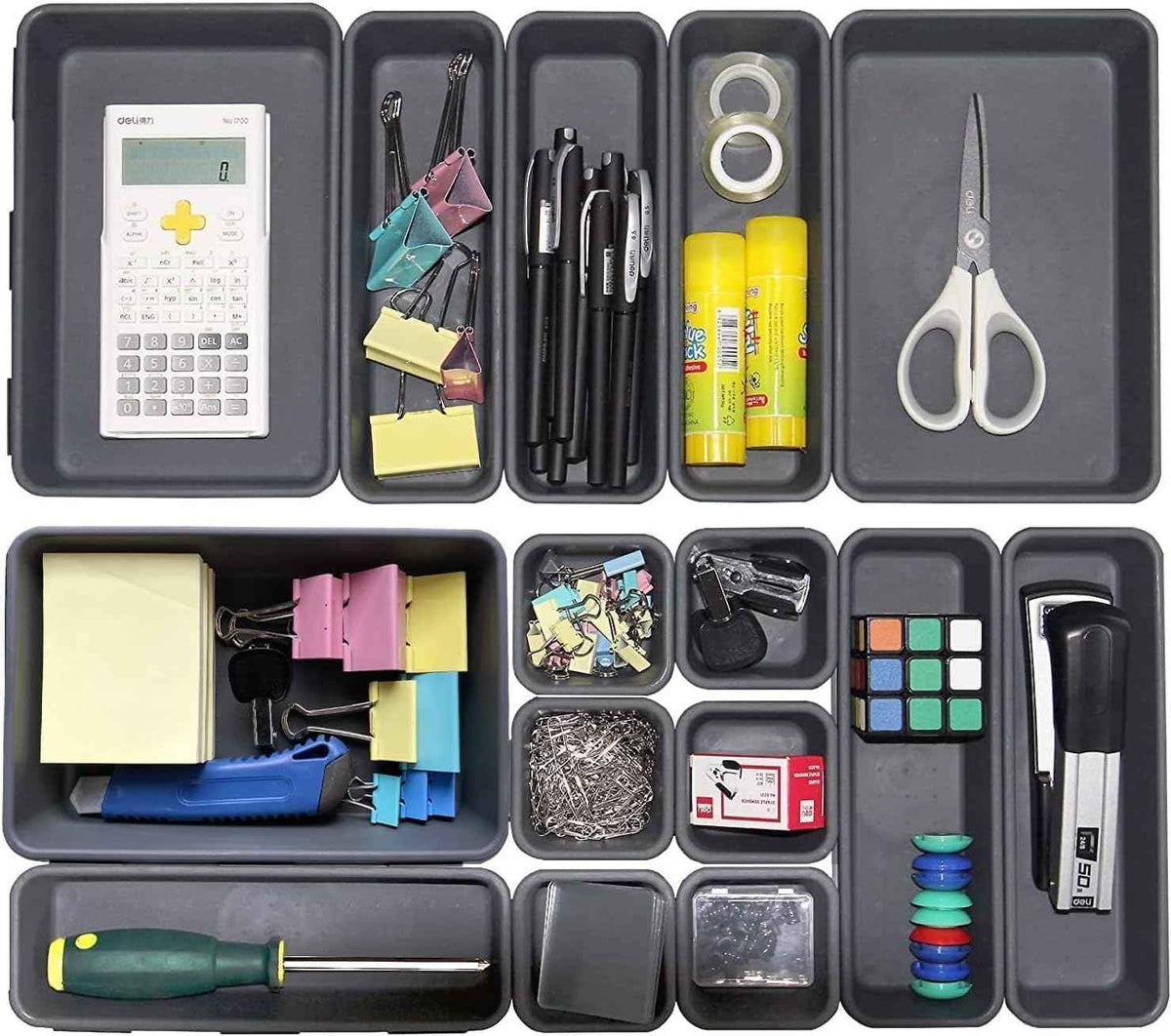15-Piece Interlocking Desk Organizer for Office, Bathroom, and Kitchen Storage