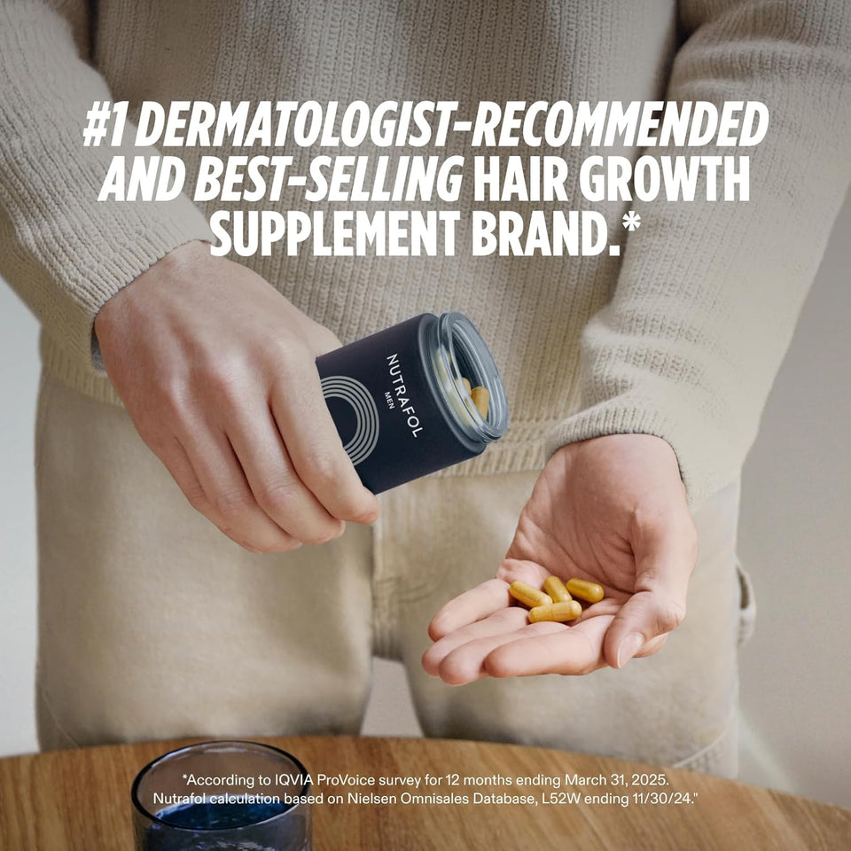 Nutrafol Men's Hair Growth Supplements, Clinically Tested for Visibly Thicker Hair and Scalp Coverage, Dermatologist Recommended - 1 Month Supply, 1 Refill Pouch
