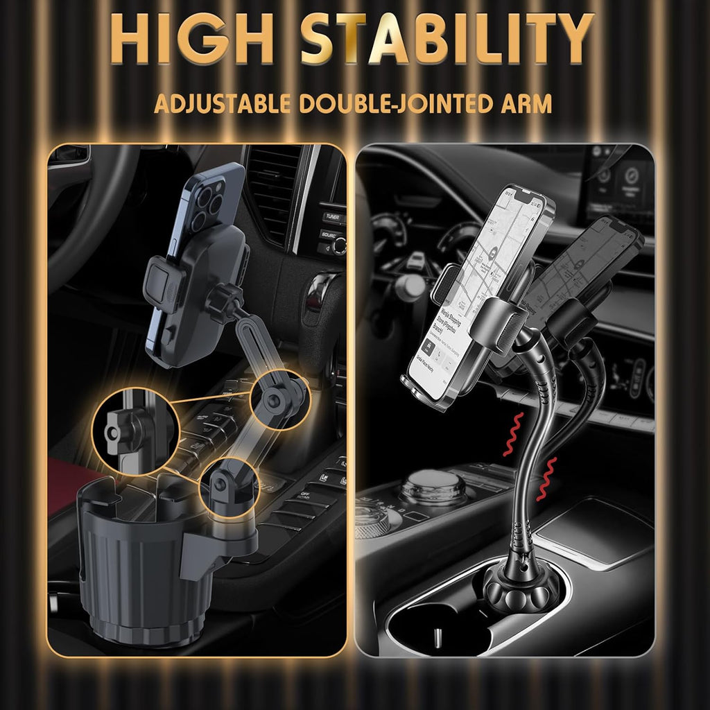 2-in-1 universal car cup holder phone mount with 360° rotation adjustable grip fits most vehicles