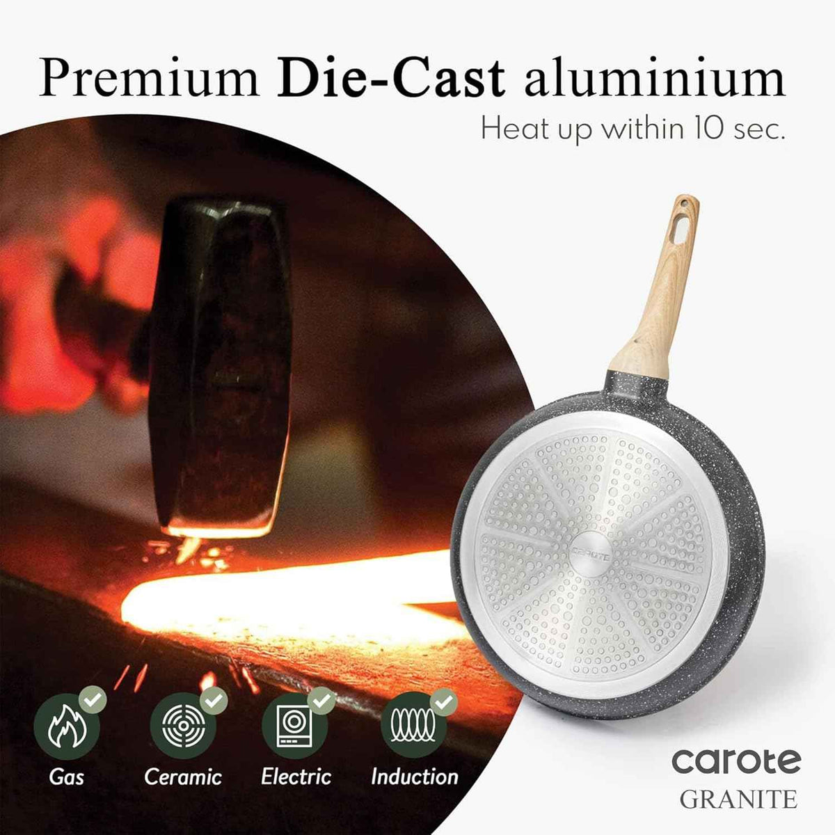 CAROTE Non Stick Frying Pan Skillet, Nonstick Granite Fry Pan with Glass Lid, Egg Pan Omelet Pans, Stone Cookware Chef's Pan, PFOA Free (Classic Granite, 10-Inch)