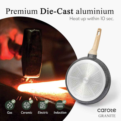 CAROTE Non Stick Frying Pan Skillet, Nonstick Granite Fry Pan with Glass Lid, Egg Pan Omelet Pans, Stone Cookware Chef's Pan, PFOA Free (Classic Granite, 10-Inch)