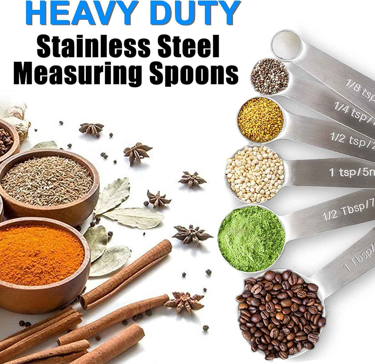 Measuring Spoons, Premium Heavy Duty 18/8 Stainless Steel Measuring Spoons Cups Set, Small Tablespoon with Metric and US Measurements, Set of 6 for Measuring Dry and Liquid Ingredients