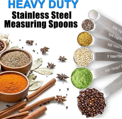 Measuring Spoons, Premium Heavy Duty 18/8 Stainless Steel Measuring Spoons Cups Set, Small Tablespoon with Metric and US Measurements, Set of 6 for Measuring Dry and Liquid Ingredients