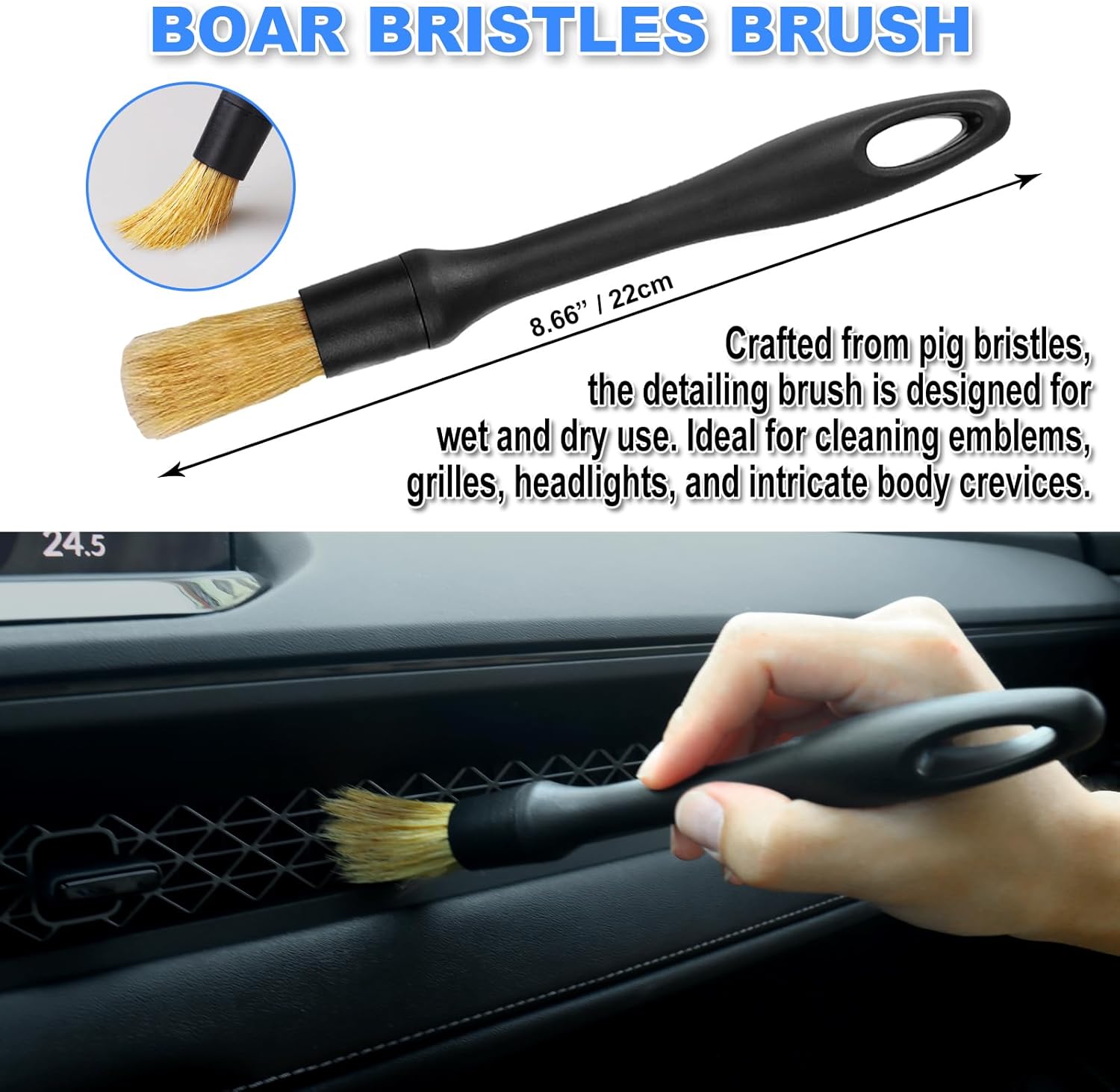 7pcs Car Detailing Brush Set, Ultra Soft Boars Hair, Car Cleaning Gel Supplies Kit, Car Dust Brush, Accessories for Truck, SUV, Interior Cleaning