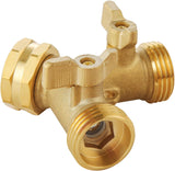 Garden Hose Splitter 2 Way Heavy Duty, Outdoor Faucet Splitter 2 Way, Solid Brass Spigot Splitter Hose Y Splitter with Shutoff Valve