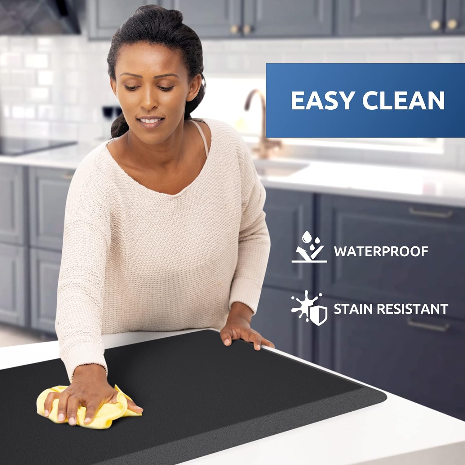 KitchenClouds Kitchen Mat Cushioned Anti Fatigue Rug 17.3"x28" Water Resistant, Non Slip, Standing and Comfort Desk/Floor Mats for House Sink Office (Black)