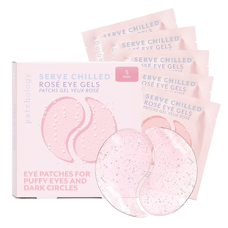 Patchology Serve Chilled Rosé Hydrating Under Eye Patches – Hyaluronic Acid & Antioxidant-Infused Eye Masks to Reduce Dark Circles, PLffiness & Fine Lines - Ideal Skincare Essentials (5 Pairs)