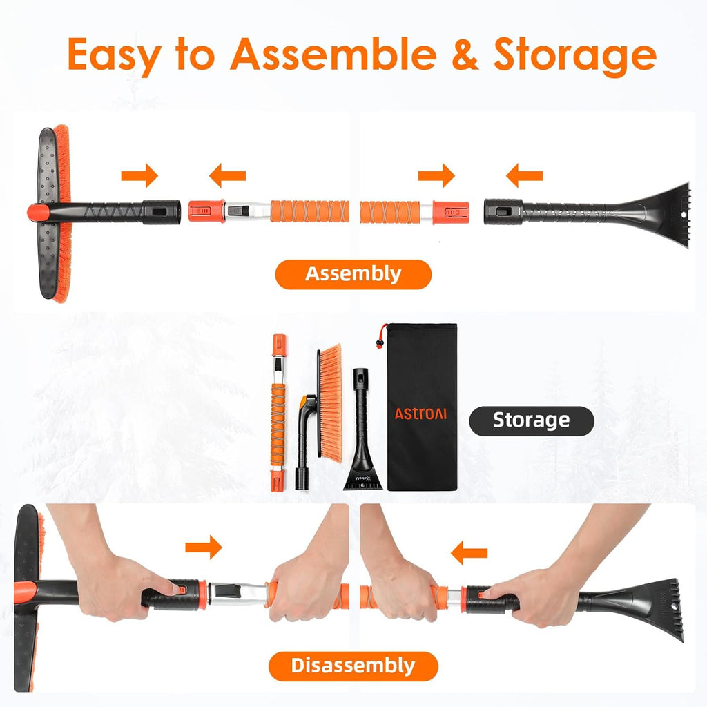 astroai 47.2 inch ice scraper with extendable snow brush and 360° pivoting head for cars and trucks (orange)