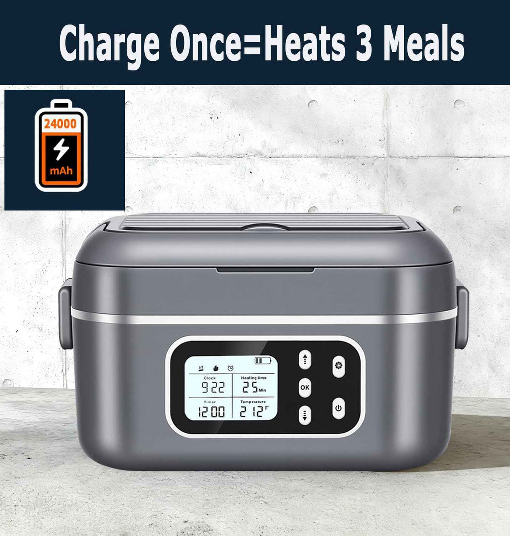 2 x 6.3-Cup Cordless Electric Heated Lunch Box, 100W Rechargeable Portable Food Warmer for Adults Work Travel Car - Battery-Powered & Self-Heating