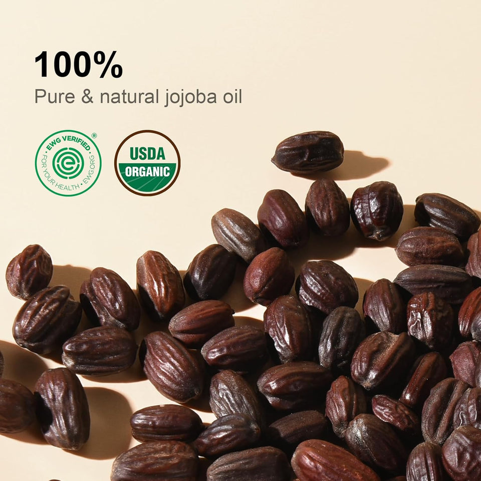 Yoken PLre Jojoba Oil Organic USDA Certified 16 fl oz, 100% Natural Jojoba Oil for Hair, Skin & Face, Cold Pressed Unrefined, Deeply Body Moisturizer Jojoba Carrier Oils for Essential oil Mixing