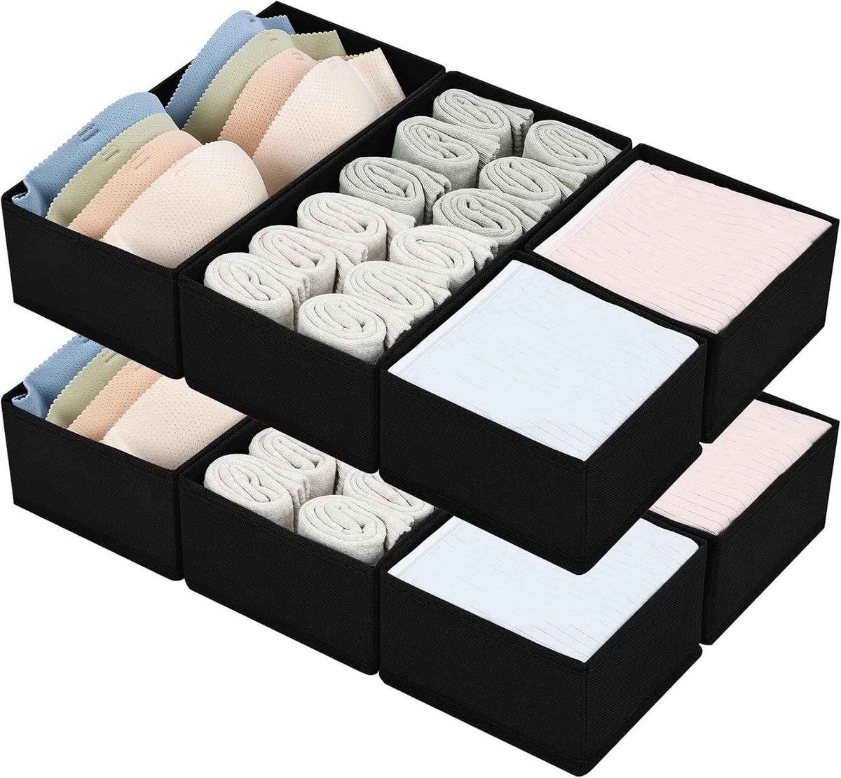 DIMJ Drawer Organizers Clothes, Set of 4 Dresser Organizer Bins, Fabric Closet Organizers and Storage, Shallow Drawer Dividers for Nursery, Clothing, Baby Clothes, Socks, Underwears, Tie (Beige)