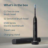 Philips Sonicare 6500 Series Electric Toothbrush - Next-Generation Sonicare Technology, Pressure Sensor, 9 Brushing Settings, SmarTimer, BrushPacer, 21-Day Runtime, Travel Case, Black, HX7411/08