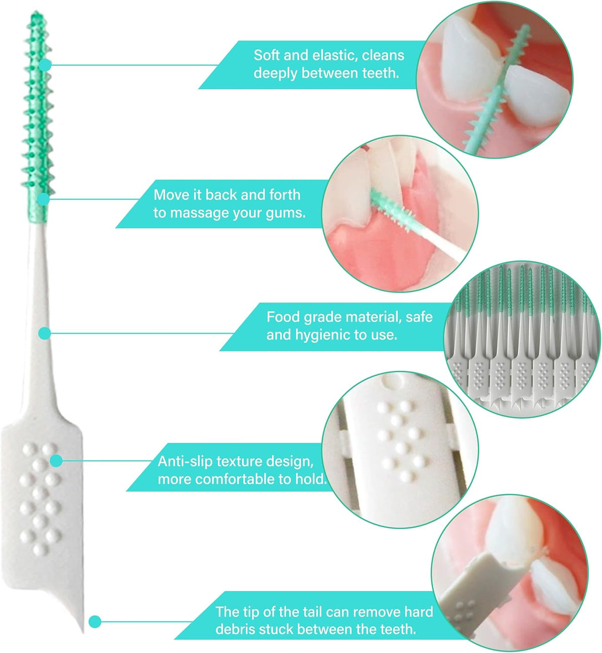 Dental Floss Picks Soft Silicone interdental Brush, Braces Brush, Floss Picks for Teeth, Disposable interdental Brush, Suitable for Cleaning Teeth Health(Green, 160pcs)