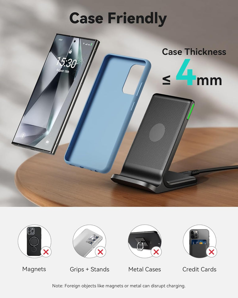 INIU Wireless Charger, 15W Fast Qi Certified Wireless Charging Station with Sleep-Friendly Adaptive Light Compatible with iPhone 16 15 14 13 Pro XS 8 Plus Samsung Galaxy S25 S24 S23 Note 20 Google etc - PureLivingMart