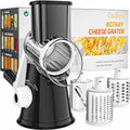 Cambom Rotary Cheese Grater Hand Crank Cheese Shredder for Fresh Cheese, Vegetable, Nuts,Non-slip Suction Base, Free Cleaning Brush Three Blades, Black