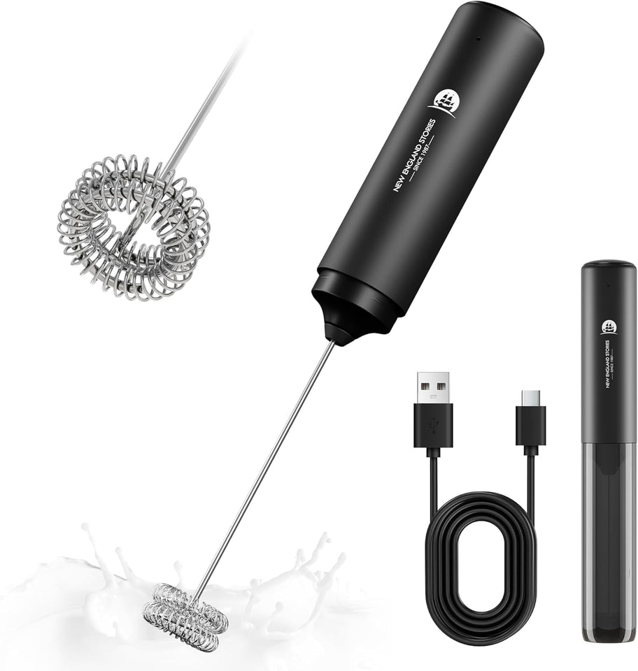 Rechargeable Milk Frother Handheld, 2-IN-1 Dual Spring Whisk Electric Frother Wand for CapPLccino Latte Macchiato, Portable Drink Mixer for Coffee, Matcha, Hot Chocolate
