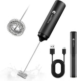 Rechargeable Milk Frother Handheld, 2-IN-1 Dual Spring Whisk Electric Frother Wand for CapPLccino Latte Macchiato, Portable Drink Mixer for Coffee, Matcha, Hot Chocolate