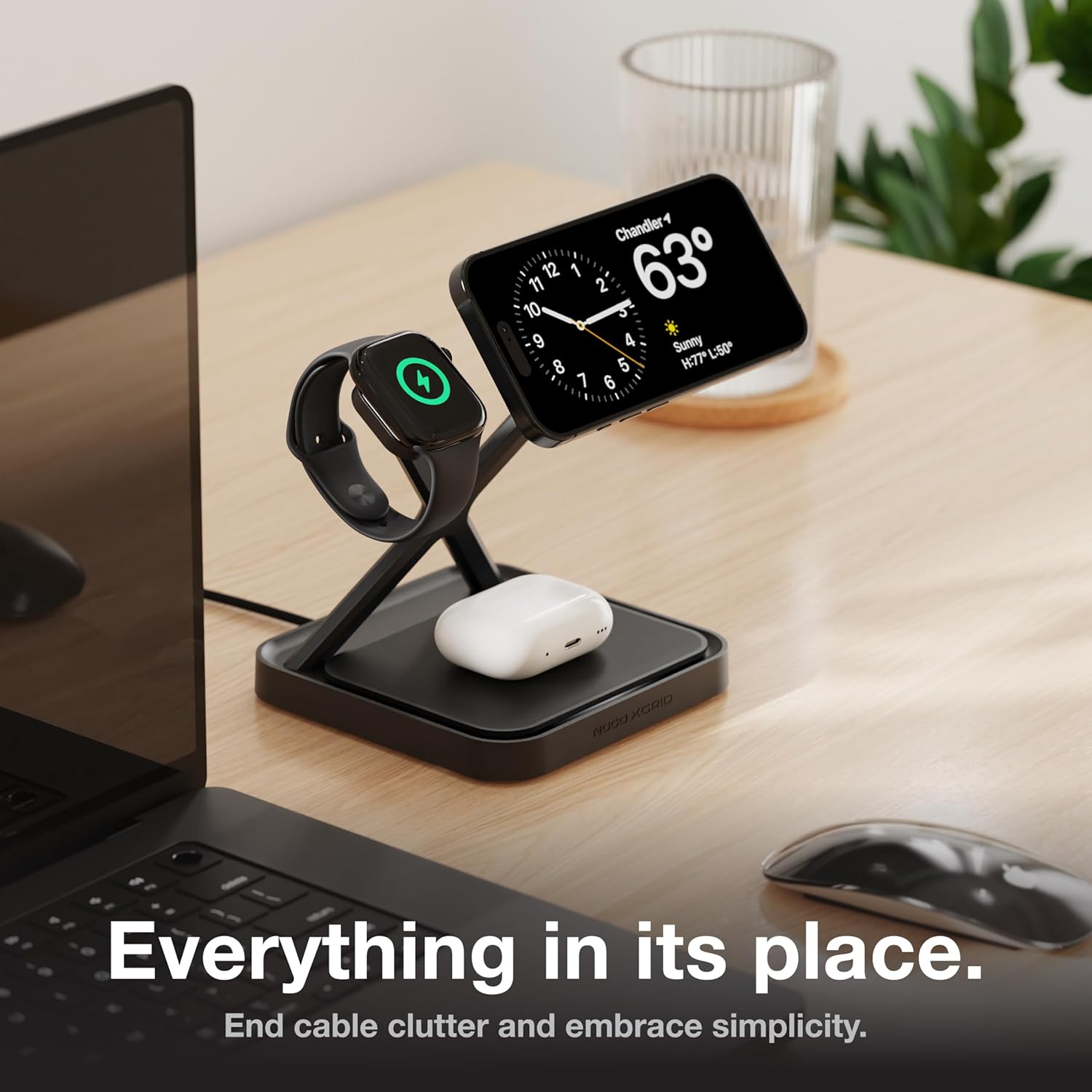NOCO XGrid XDS3: 3-in-1 Wireless Charging Stand – Charging Station for iPhone, Apple Watch, and AirPods – MagSafe Compatible, Qi2 Certified – Includes 45W USB-C Wall Charger and 6.5-Foot USB-C Cable